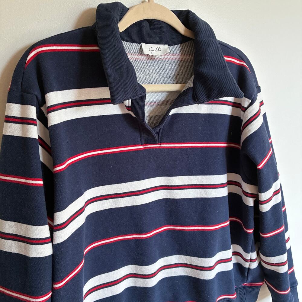 Gilli Navy Red White Striped Rugby Polo Pullover Size XL Preppy Cotton Nautical